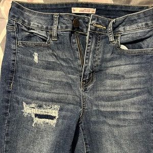 So ultimate jeggings super high rise distressed dark blue